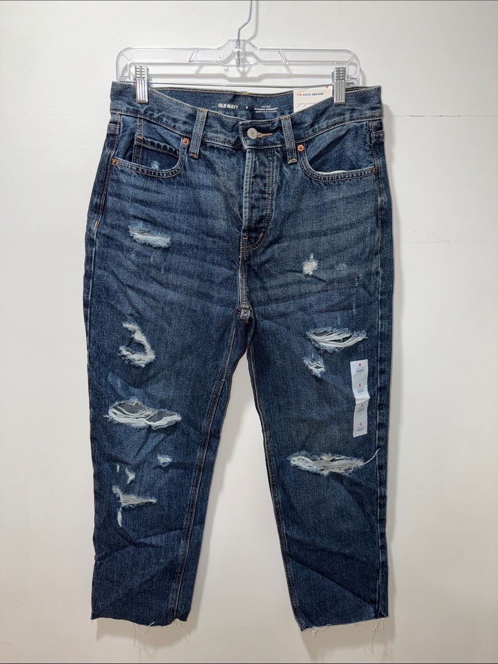 NWT Old Navy Womens Distressed High Rise Slouchy Straight Size 6 Button Fly Jean